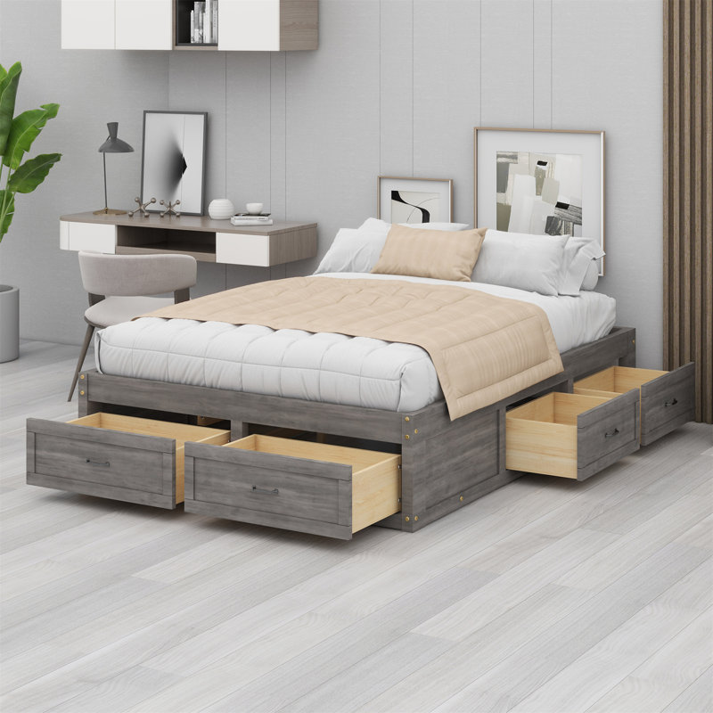 Lit plateforme avec 6 tiroirs de rangement, Gris antique