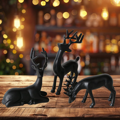 Figurines de renne rustique, ensemble de 3, fabriquées à la main, fonte d'aluminium, 8,75 pouces