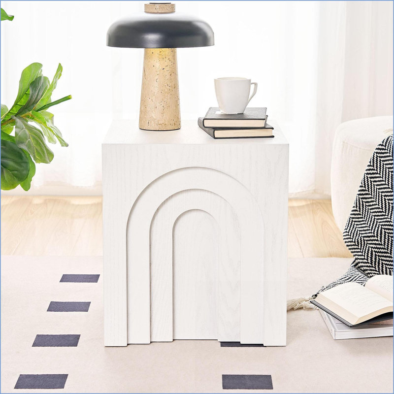 Table basse blanche moderne peu encombrante pour le salon / la chambre à coucher, panneau de fibres à densité moyenne imitation bois, facile à nettoyer