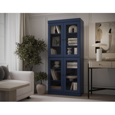 Veera Palace Imports 100% Solid Wood 6-Shelf Bookcase, Clear Glass Doors, Adjustable Shelves, 32" Wide, 71.5" Tall