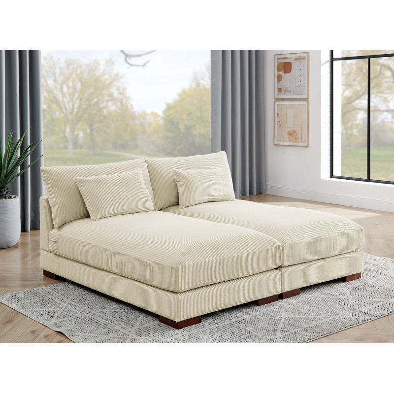 Jaeliah 69" Armless Modular Sleeper with Reversible Cushions, Cream, KD Version
