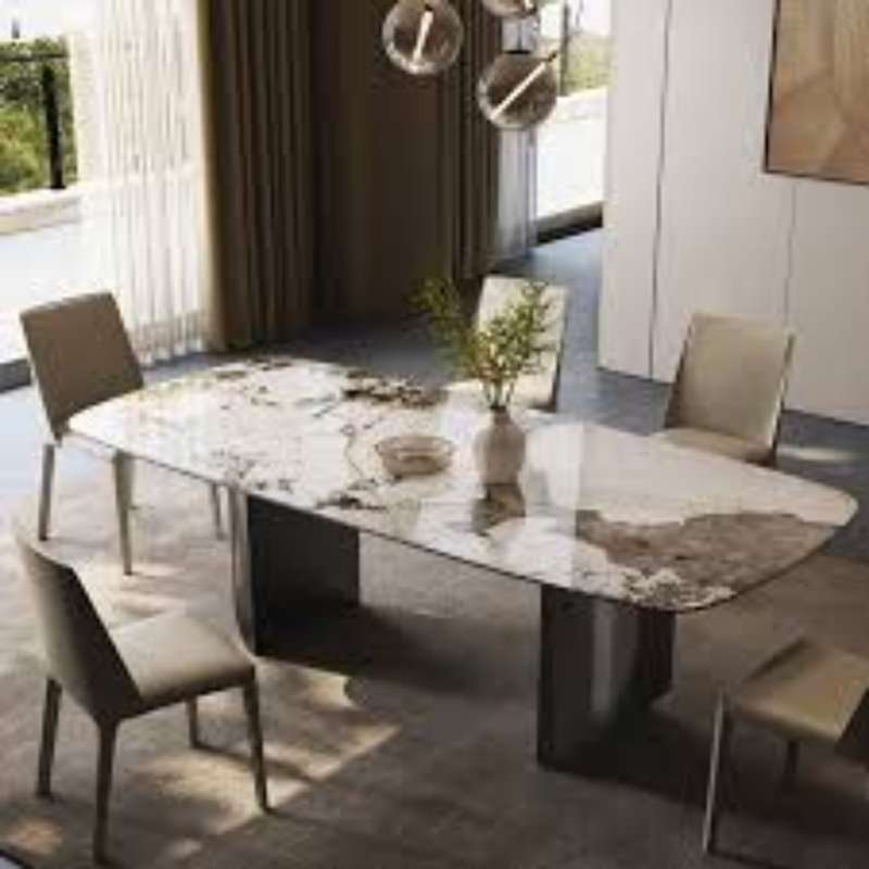 Table de salle à manger en marbre naturel massif avec bords arrondis, H 30 po x L 55 po x l 32 po