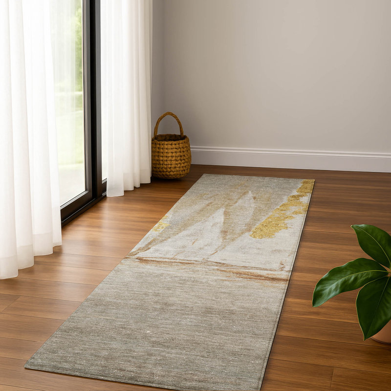 Premium Machine Washable Mayfield AMF2084 Coastal Rug, 2'3" x 7'6" Runner, Taupe