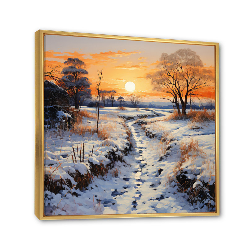 " Winters Glow Pointillism ", 30" H x 30" W x 1" D, Gold Floater Framed
