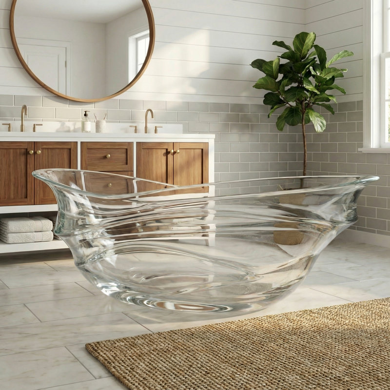 Baignoire autoportante moderne en résine transparente