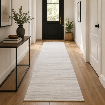 Tapis de couloir ivoire en soie et bambou tissé à la main | Chemin de table 9 mm
