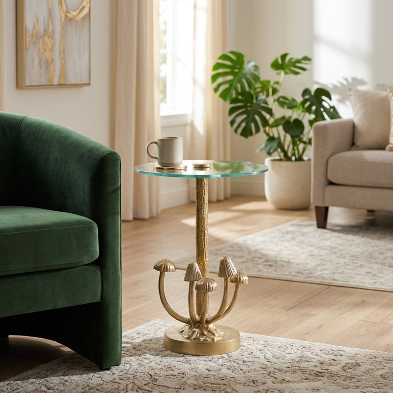 Sagebrook Home 20" Gold Aluminum Mushroom Accent Table With Tempered Glass Top