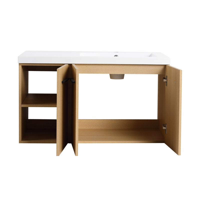 Ensemble de meuble-lavabo mural simple 36 po avec lavabo supérieur droit en résine, meuble-lavabo flottant avec porte et tablette à fermeture en douceur