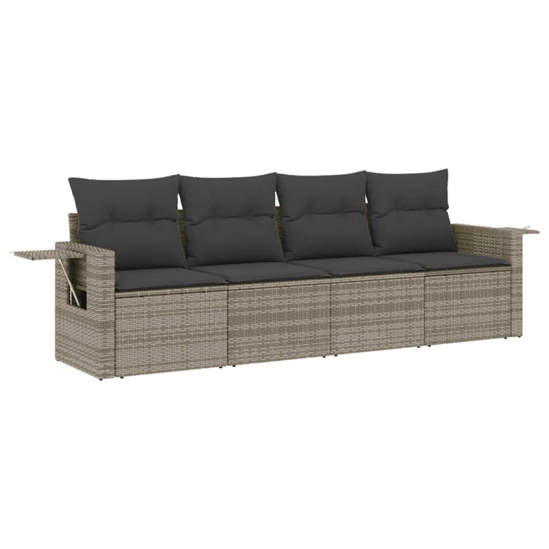  Garden Sofa Set Grey PE Rattan Large Adjustable Feet, Grey, Dark Grey