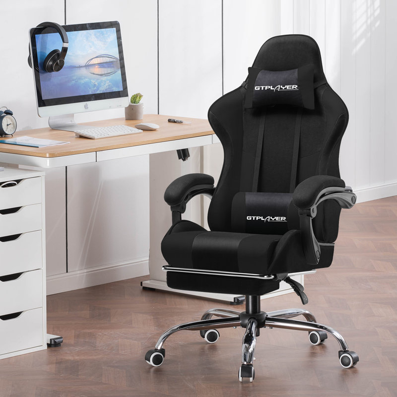 LUCKRACER Adjustable Reclining Ergonomic Swiveling PC & Racing Game Chair with Footrest, Black, Faux Leather
