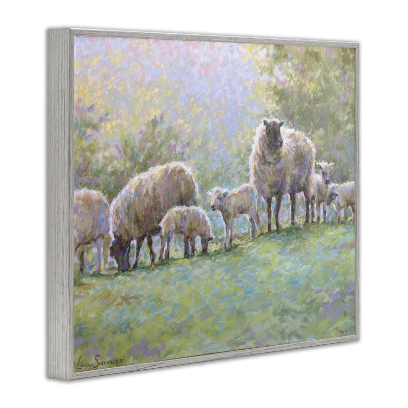 «Misty Morning Sheep on Hill», art giclée par Linda Sperruche, H 11 po x l 14 po, Estampe numérique Farmhouse