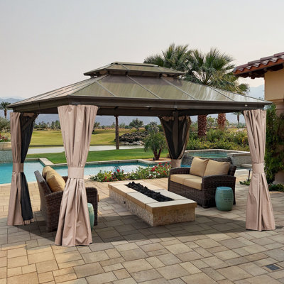 Aluminum Patio Gazebo Permanent Double Polycarbonate Roof Canopy