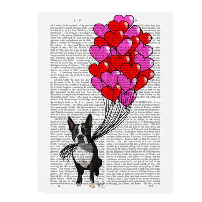«Boston Terrier and Ballons», impression sur toile tendue