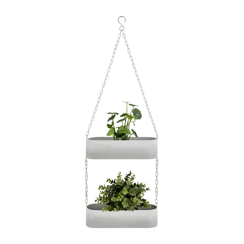 Two Tier White Metal Hanging Wall Planter
