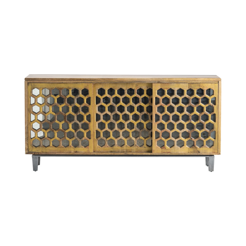 Mango Wood Honeycomb Mirrored 69'' Sideboard
