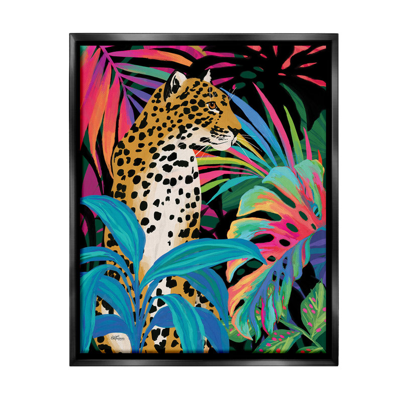 "Abstract Leopard & Leaves" par Cat Thurman Designs sur, Cadre flottant noir de jais, H 21 po x l 17 po