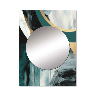 Prabhjeet Gold And Green Geometric Enchantment II - Marble Mirror, Modern Decorative Wall Mirror, Printed Metal Art