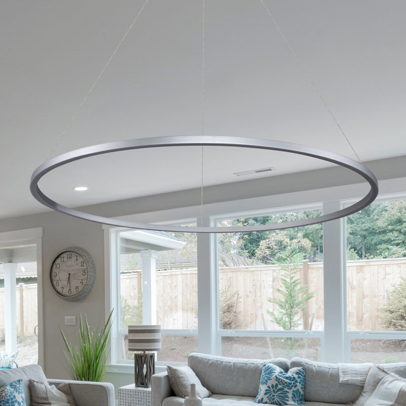 Lustre circulaire à hauteur réglable Tania, H 119,5 po x l 51,25 po x P 51,25 po, argent