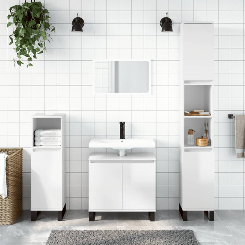 Mariapaula Floor Mounted Bathroom Cabinet, High Gloss White