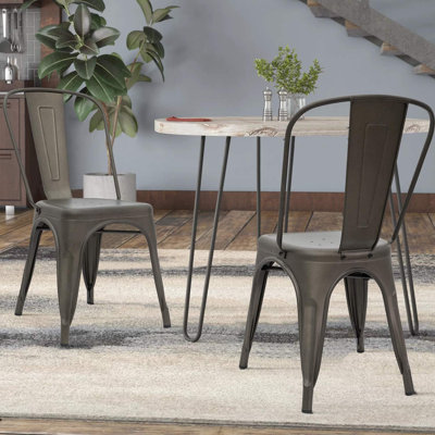 Metal Indoor-Outdoor Chairs Distressed Style Kitchen Dining Chairs Stackable Side Chairs With Back Set Of 4