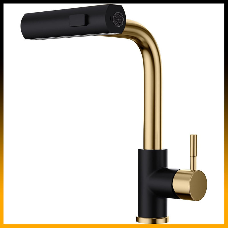 Robinet de cuisine commercial monotrou Modern, Sans contact, Noir et or