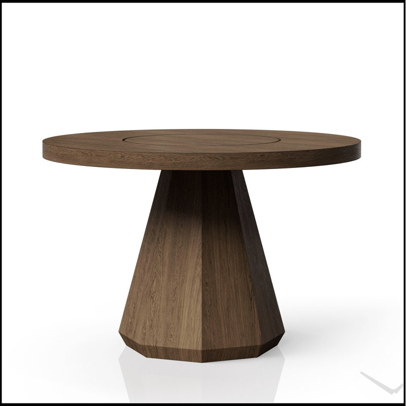 Table de salle à manger ronde avec plateau tournant au fini latte, parfaite pour les réunions de famille et les réceptions élégantes.