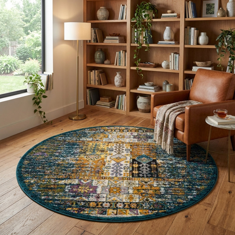 Tapis Kristen Naplate, Teal, Round 5'3"
