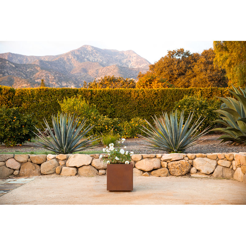 Corten Steel Series Cube Planter Box, 18" H x 17" W x 17" D