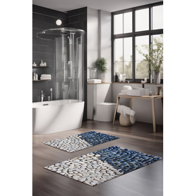 Ensemble de tapis de bain de luxe Eakly (2 pièces), 100% polyester, 16,0 x 23,6 pouces et 23,6 x 39,4 pouces | Conception antibactérienne antidérapante, hauteur de poils de 0,3 po | Lavable à la machine, durable et facile à nettoyer | Idéal pour la décoration de salle de bain