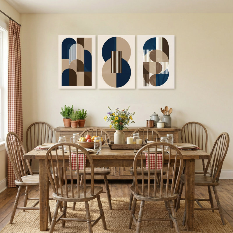 Abstrait, formes géométriques abstraites, blocs de couleur, ensemble de 3 impressions sur toile, 36” H x 72” W