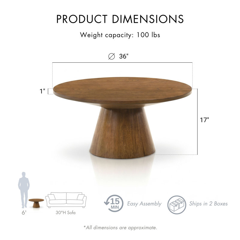 Ensemble de tables basses et de tables d'appoint rondes l 36 po Astromeritis, Brown, 2 Pieces: Coffee Table, End Table
