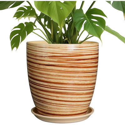 Pot à plante en céramique 10 "avec trou de drainage et soucoupe jaune 10"