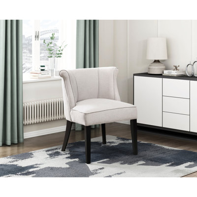 Chaise rembourrée texturée beige avec contreplaqué et assise en mousse de style moderne en bois foncé