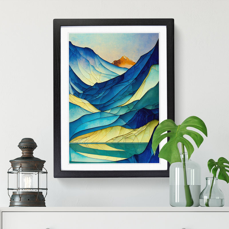 Maytown Glacier Stained Glass - Picture Frame Print, 34cm H x 25cm W x 2cm D, Oak