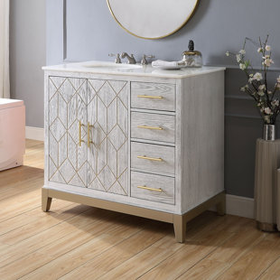 Charice 38 po X P 22 po D Meuble-lavabo gris brossé avec comptoir en marbre blanc et lavabo blanc