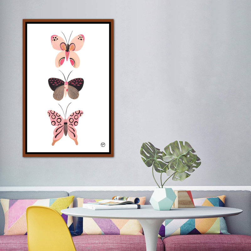 «Butterfly Trio», art encadré, H 60 po x l 40po x P 1,5 po, Toile avec cadre en bois classique