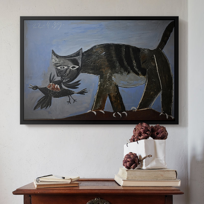Chat qui attrape un oiseau (Chat saisissant un oiseau), 1939 - Pablo Picasso, toile tendue avec châssis, 16 x 24, Noir