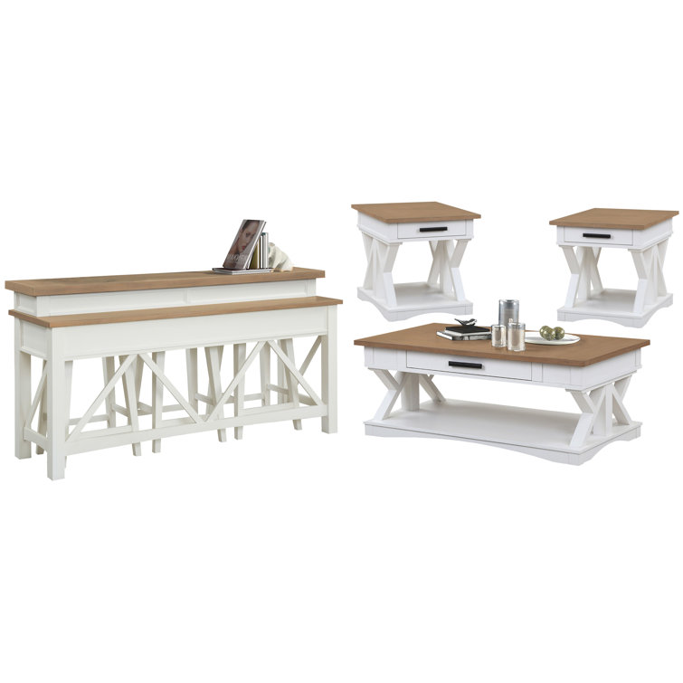 Cocktail Table With 2 End Tables And Console Table With 3 Stools