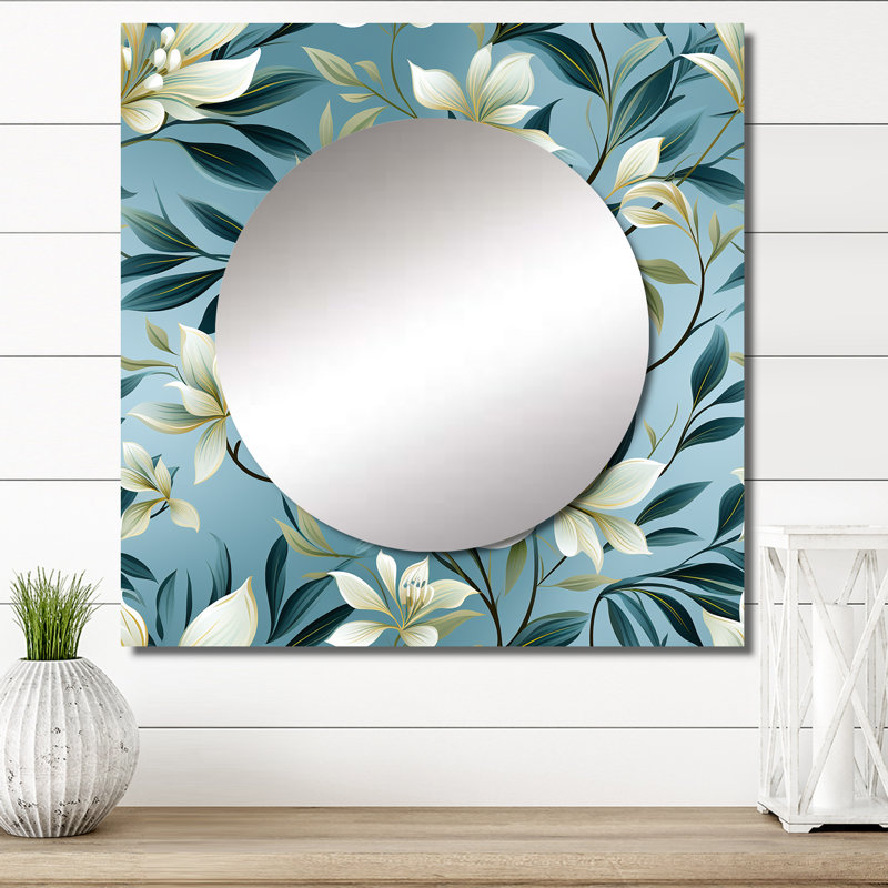 «Oceanic Foliage Botanical Pattern III», art mural miroir carré tropical pour salle de bain, 36 po x 36 po