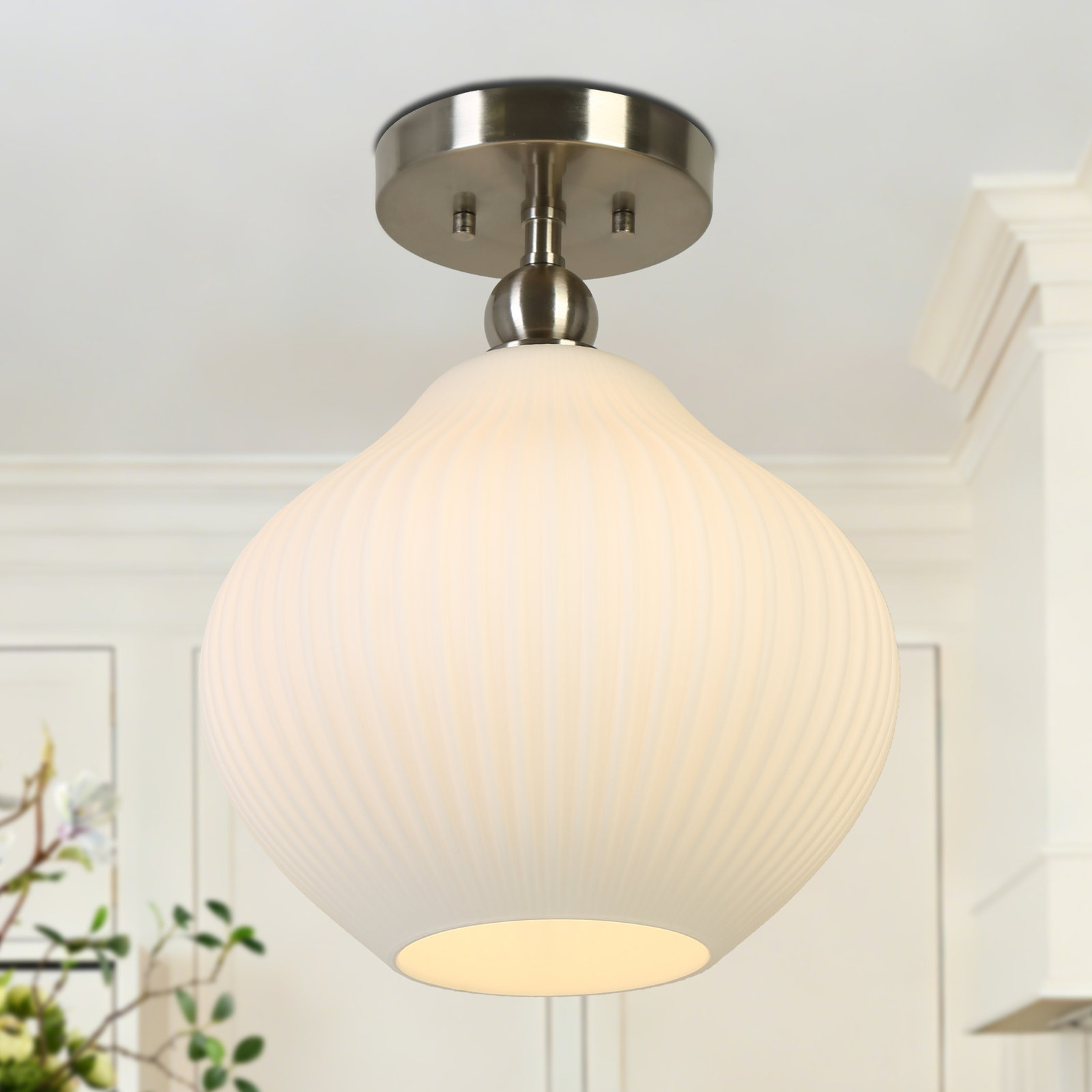 1- Light Dimmable Silver Semi Flush Mount, Silver