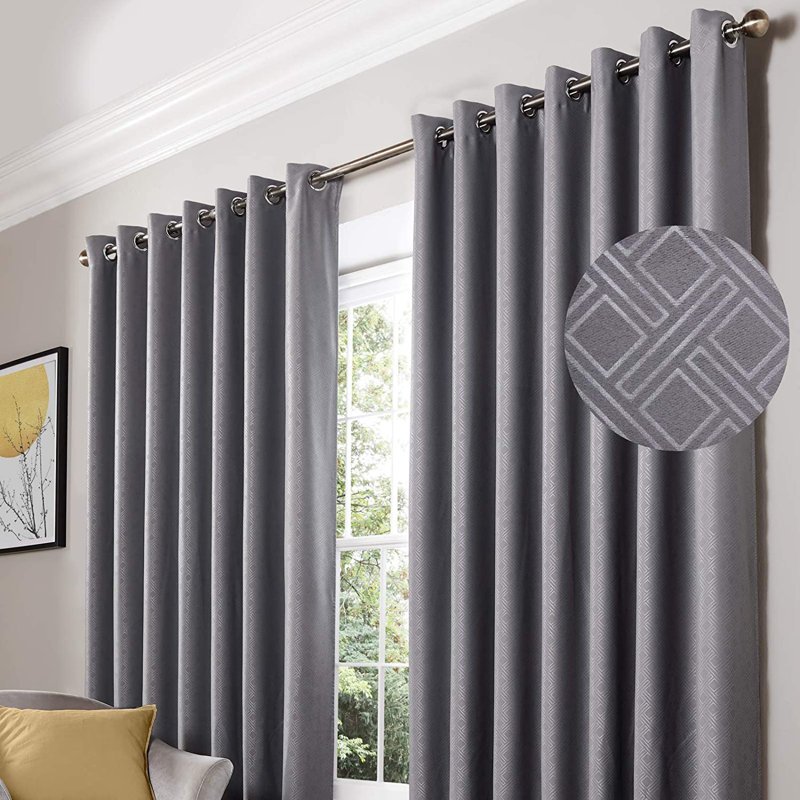 Yeldell Diamond Eyelet Room Darkening Curtains, 229 W x 183 D cm, Silver