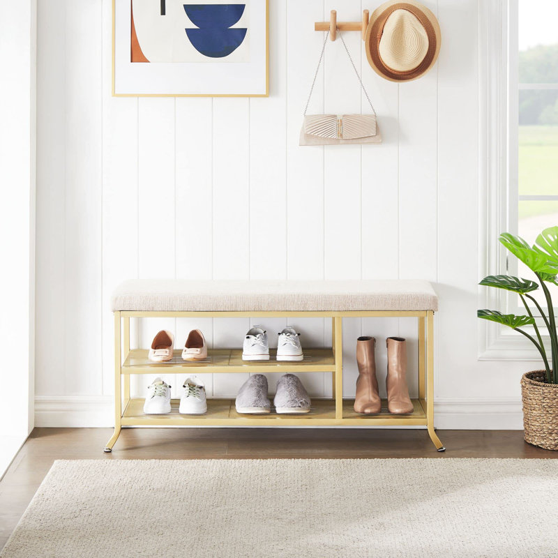 Richerd Shoe Storage Bench, Gold/Cream