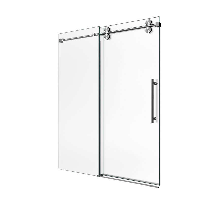 Porte de douche coulissante simple sans cadre - verre trempé transparent de 5/16 po (8 mm), conception à dérivation