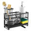 Organisateur de comptoir de rangement pour évier de cuisine de comptoir, brosse en acier au carbone noir mat double couche et porte-éponge