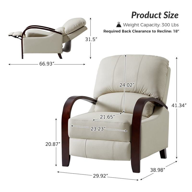 Hardge 29.92" Wide Genuine Leather Manual Standard Recliner, Beige