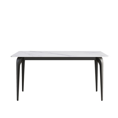 Table blanche moderne de 63 po avec plateau en pierre frittée - pouvant accueillir 6 personnes, chaleur et feu, pieds en métal, surface 6 pour la chaleur et les pieds