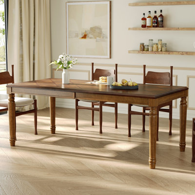 Traditional Rectangular Dining Table with Framed Wood Top and Turned Legs for Dining Room & Kitchen