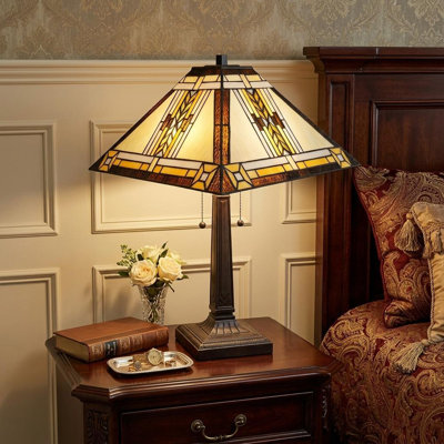 Lampe de table 22 po à deux lumières en métal brun foncé avec abat-jour beige