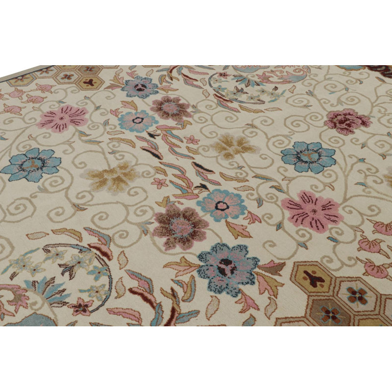 Art Deco Handmade Kilim Wool Floral Area Rug, Rectangle 12' x 15'