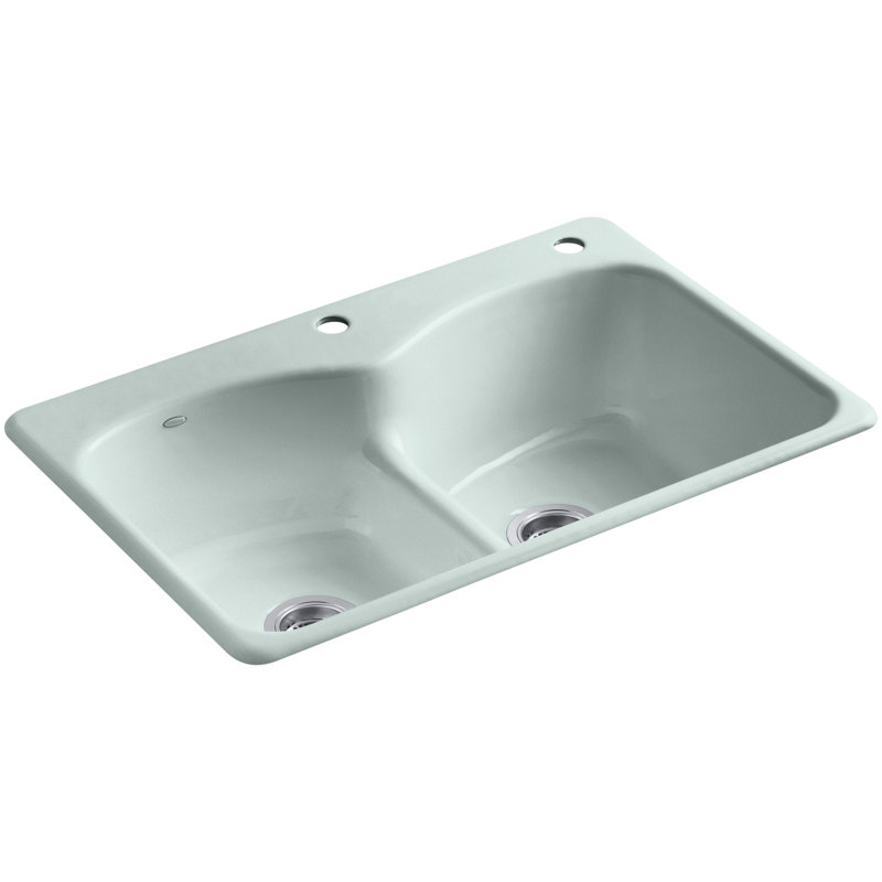 Évier de cuisine à montage sur plan L 33 po x l 22 po Langlade®, 2 trous, Givré
